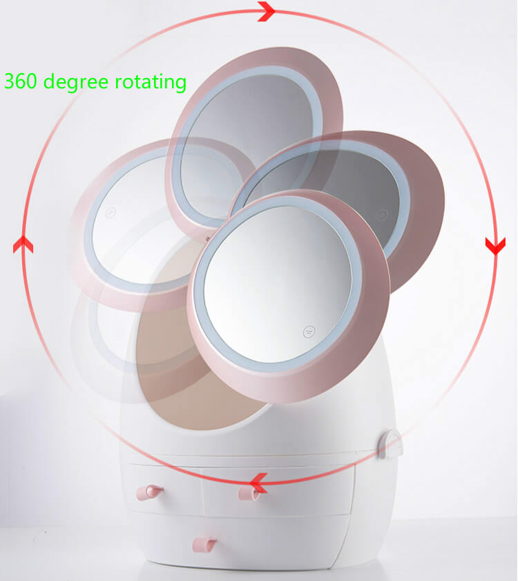 Makeup organizer storage box with mirror