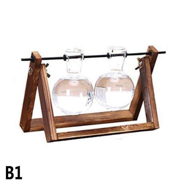 Plant Terrariums with Wooden Stand Glass Vase flowerpot