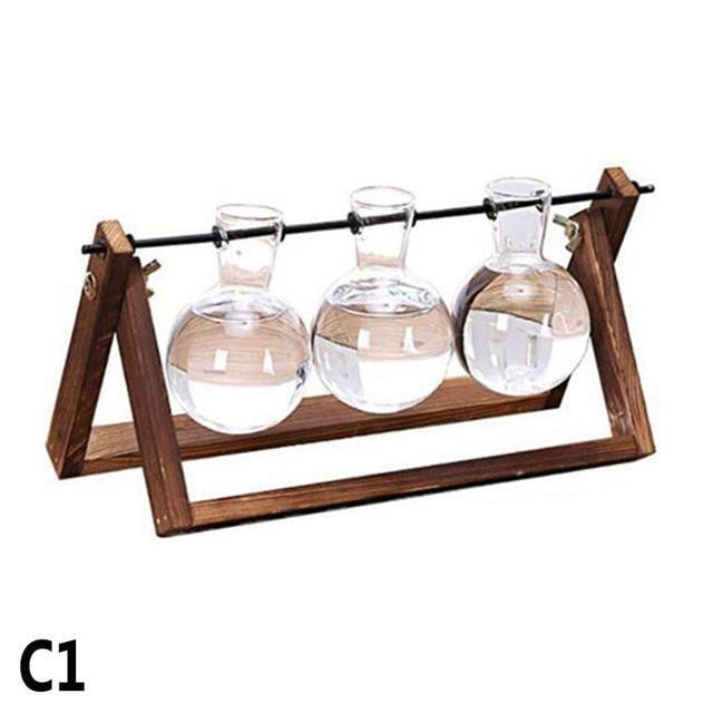 Plant Terrariums with Wooden Stand Glass Vase flowerpot